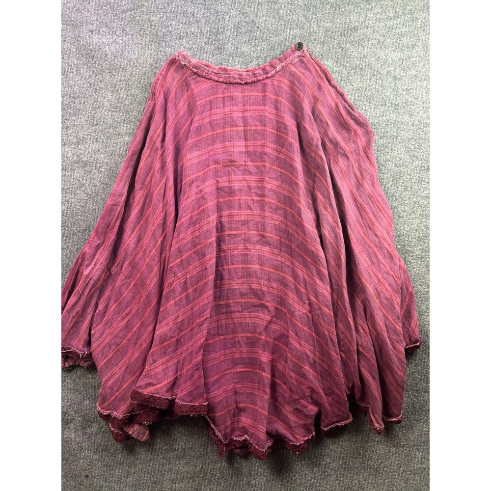 Free People Maxi Skirt Womens 2 Pink Striped Boho Frayed Hem Lace Trim